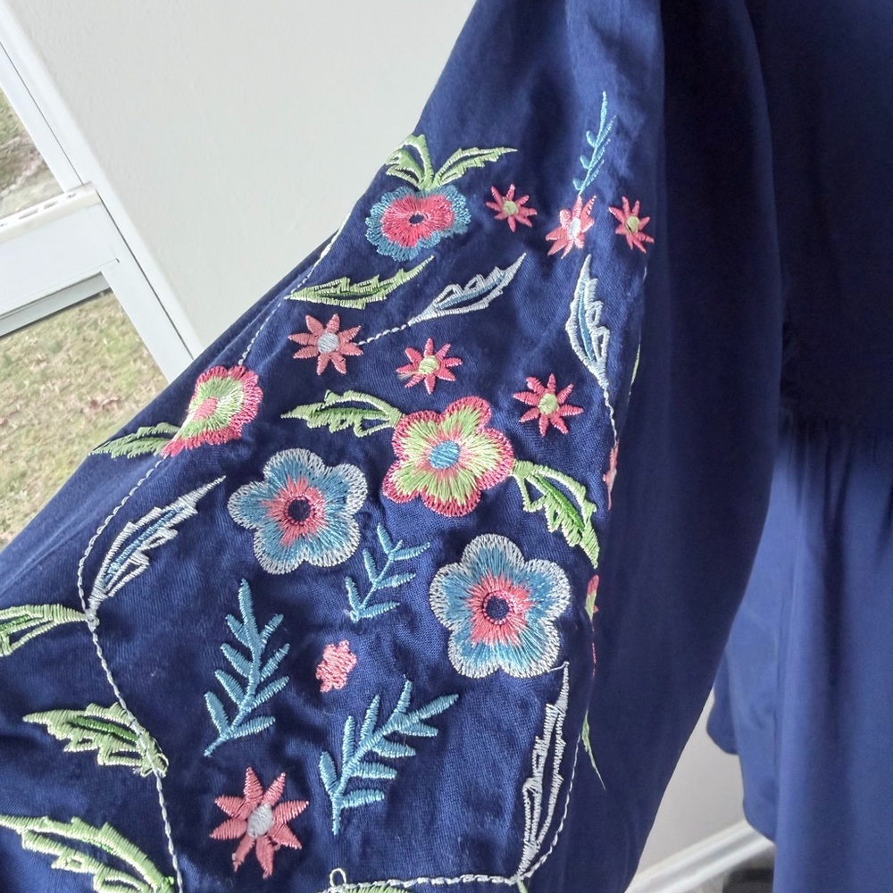 NWT New Directions Navy Dress with Floral Embroidery - Picture 10 of 12